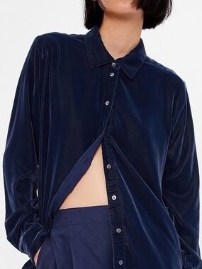 GAP Blue Velvet boho 70s button down top XL eclectic